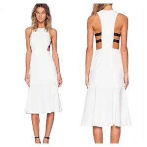 NBD white Midi dress with black side straps